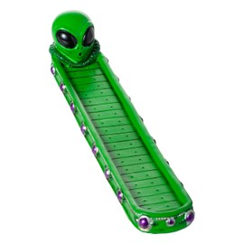 Artisan Owl Green Alien Head Decorative Incense Stick Holder Burner with Ash Catcher