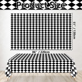 4 Pack Black and White Checkered Tablecloths, Plastic Gingham Table Cover Alice Tablecloths for Racing Theme, Halloween, Wonderland Party, Classic Checker Indoor Outdoor Decorations, 86 x 51 Inch