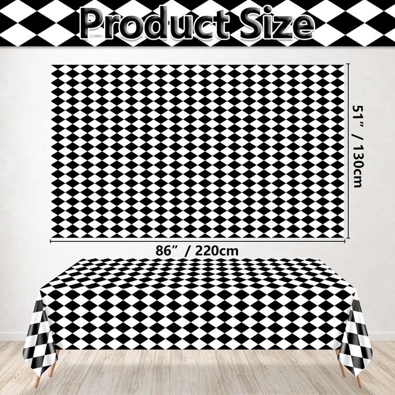 4 Pack Black and White Checkered Tablecloths, Plastic Gingham Table