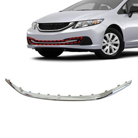 SecosAutoparts Chrome Front Lower Bumper Molding Trim, Compatible with Honda Civic Sedan 2013 2014 2015 Replace# HO1044102 71108TR3A51, Front Center Grille Trim Molding