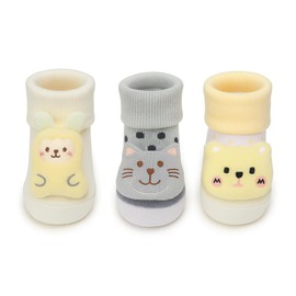 Baby Animal Socks, Knit Cotton Socks with Cute Characters, 3 Pairs (CA/US, Age, 0 Months, 12 Months, Bear, Cat)