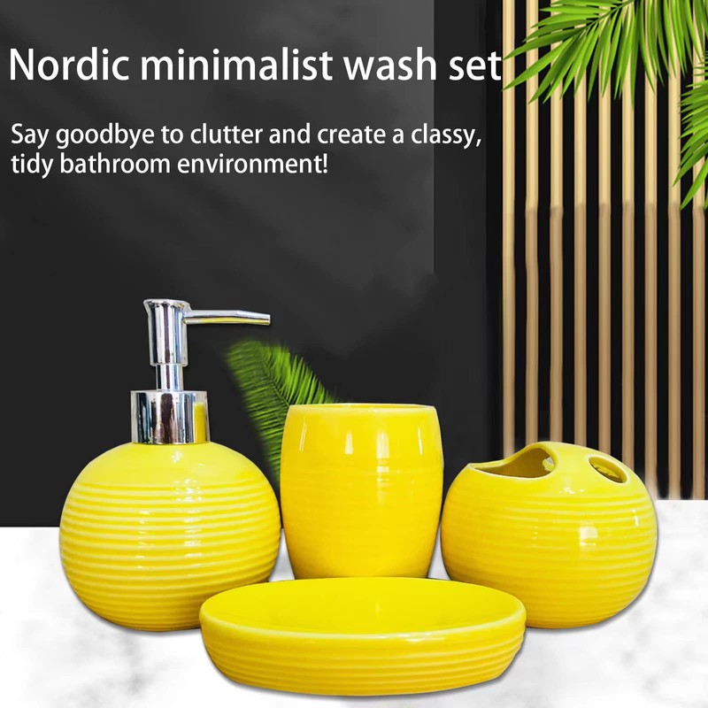 Bathroom Accessories Set 4 Piece Yellow Ceramic Bathroom Decor Accessory