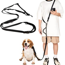 Mellbo Dog Leash Shoulder Leash for Dogs, Stretchable, Small Dogs, Medium Dogs, 6 in 1, Double Pull Lead, Adjustable Length, Cushion Handle, 9.8 ft (3.0 m), Denim, Black