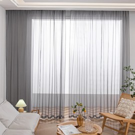 ORGBLUO Semi Window Light Grey Sheer Curtains 84 Inches Long 2 Panels Sheer Curtain Clear Curtains Basic Rod Pocket Panel for Bedroom Children Living Room Kitchen Yard Total 11 Colors 13 Sizes