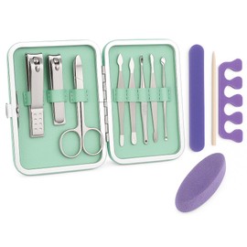 Professional Nail Clippers Kit 11pc with Nail File, Toe Separators, Wooden Cuticle Stick & Pumice Tool, Stainless Steel Pedicure Grooming Set for Travel & Home Use