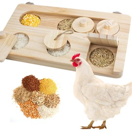FlidRunest Chicken Feeder Accessories, Wooden Chicken Interactive Enrichment Toys Puzzle, Slow Feeder for Baby Chicks Trainning, Treat Box Dispenser for Coop Poultry Chick, Hens, Rats, Guinea Pig