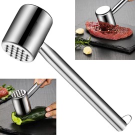 syiyunran Meat Tenderiser Stainless Steel Meat - 1 Piece, Silver, 26 cm Long, Meat Tenderiser, Cutlet Tenderiser, Suitable for Hammering Loose Meat, Greens, Garlic, Nuts, etc