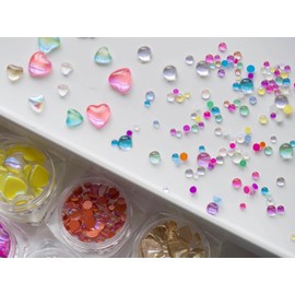 Polar Light Glass Beads Nail Art Mixed Semicircular Galaxy Heart Pearls Nail Art Charm Luminous Mocha Light-catching Semi Bead (3 Gram)