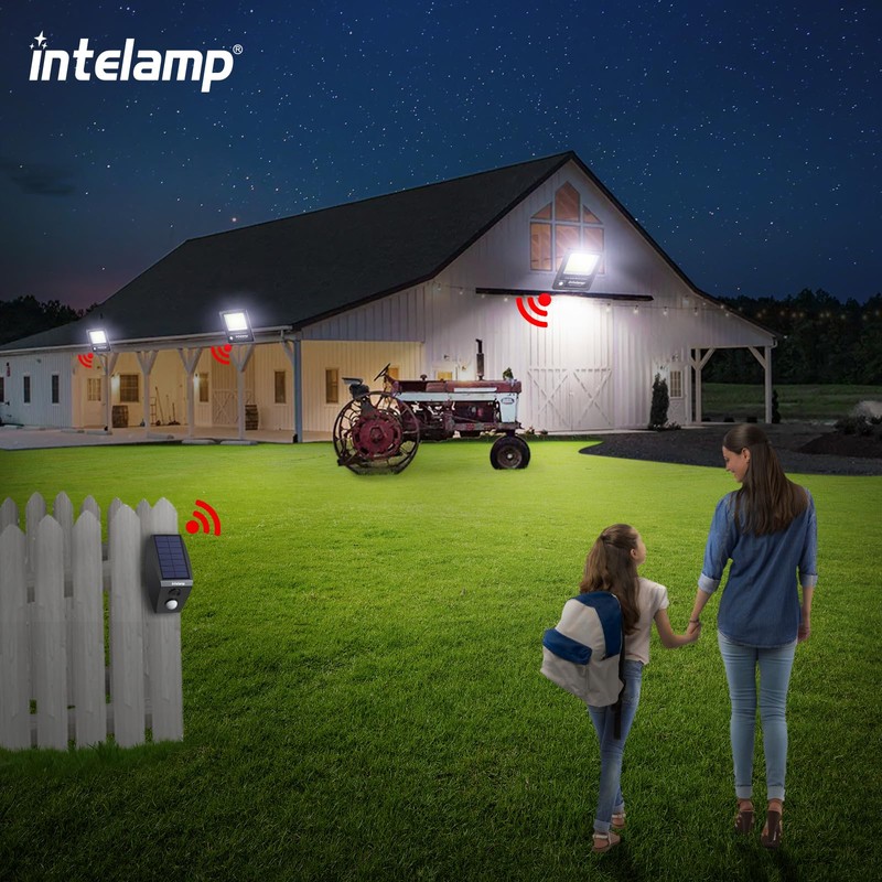 intelamp Solar Flood Lights Outdoor Waterproof, Linkable 12000mAh 3000LM Motion