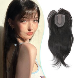 Fine Plus Fluffy Wispy Clip in Fringe, 18 Inch 360° Full Cover Hair Topper with Realistic Synthetic Fringe Face-Framing & Adjustable for Round/Oval Faces Instant Style Change（Dark Brown）