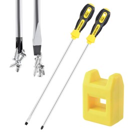 IEBUOBO Slotted and Phillips Screwdriver, PH2 12" Long Cross-head Screwdriver & Flat Blade Screwdriver, 2 Packs Magnetic Screwdriver with Rubber Handle, With Magnetizer/Demagnetizer Tool