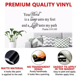 Wall Stickers, Wall Stickers for Bedrooms, (Easy to Install), for Bathroom Kitchen Living Room Quotes Inspirational Islamic Home Vinyl Art Family Decor Word, Your Word is a lamp Unto My feet 28.6"X15"