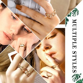 JeryWe 12Pcs 18K Gold Plated Stackable Rings for Women Adjustable Open Rings Set Bohemian Knuckle Rings for Teen Girls Fashion Chunky Statement Rings on Thumb and Knuckle in Sizes 6-9