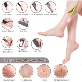 Professional Pedicure Foot Spa Set,10 in 1 Pedicure Set for Feet,Stainless Steel Foot Care Kit, Foot Rasp Dead Skin Remover Foot Pedicure Kit,Foot File Kit Foot Callus Remover (Black)