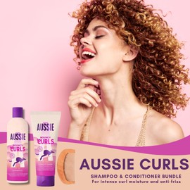 Bouncy Curls Aussie Shampoo & Conditioner Bundle with 1x Shampoo 300ml, 1x Conditioner 200ml, 1x Wooden Comb - Moisturising Haircare for Frizz Control Defined Curls Hydrating Shine Natural Nourishment