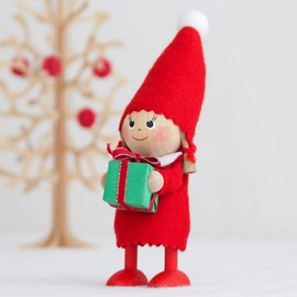 NORDIKA nisse Nordica Nisse Christmas Wooden Doll Girl with Present Green
