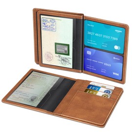 FINTIE Vehicle registration certificate cover for registration certificate – 2 slots for vehicle registration certificates and 5 slots for cards, made of faux leather pocket for ID / cards, Brown