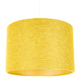 Contemporary and Sleek 12 Inch Deep Yellow Natural Linen Fabric Drum Lamp Shade 60w Maximum | 30cm Diameter | for Table Lamp or Pendant by Happy Homewares