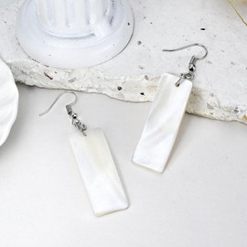 AeraVida Beautiful Ocean Long Rectangle Shaped White Kabibe Shell Dangle Earrings | Beach Jewelry Women | Vintage Dangle Earrings | Gifts for Women | Statement Earrings