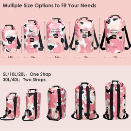 YUMQUA Dry Bag Waterproof Bag 5L 10L 20L 30L 40L Waterproof Bag Pack Sack for Kayak Boat Fishing Rafting Camping Snowboarding Swimming Water Sports, Pink camouflage, Waterproof bag pack sack