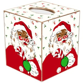 Happy Black Santas Paper Mache Tissue Box Cover-TB7052