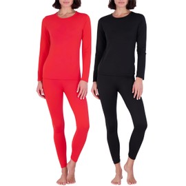 Real Essentials 2 Pack: Womens Thermal Underwear Set Thermal Underwear for Women Fleece Lined Legging Long Johns Skiing Warm Apparel - Set 6, L