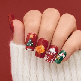 Sethexy Christmas Medium Square Press On Nails Multicolor Painted Cute False Nails Glossy Acrylic Fake Nail Salon Quality for Women and Girls 20PCS (5)