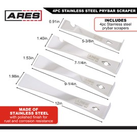 ARES 46020-4-Piece Stainless Steel Prybar Scraper Set - Ultra Sharp Scrapers Remove Residue from Steel, Aluminum, and More - Prybar Ends Offer Extra Leverage - Built-In Nail Puller and Bottle Opener