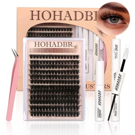 HOHADBR  Lash Clusters Kit  Lash Extension Kit D Curl Eyelash Extensions with Waterproof Lash Bond and Seal Waterproof Tweezers,Volume Lash Clusters Thick 10-18MM Cluster Lashes:_Manga Kit