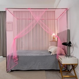 4 Corners Mosquito Net Princess Lace Poster Bedding Canopy Netting Full Sizes Netting Black Bedding Home Decor Screen Tents for Camping