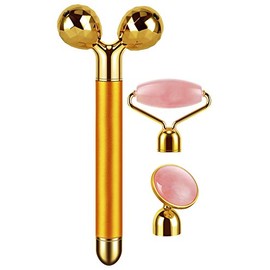 3-IN-1 Electric Jade Roller 3D Roller Facial Roller & Face Massager,Gold