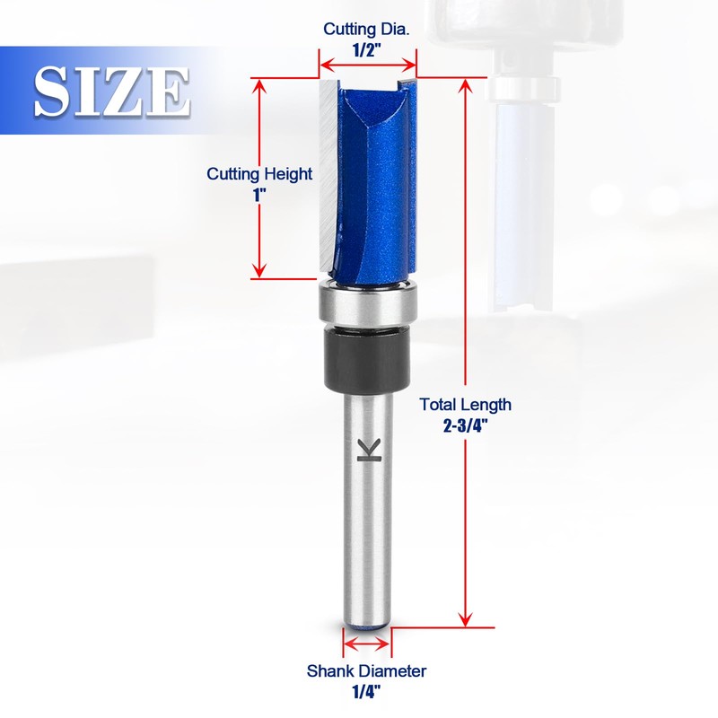 NICAVKIT 6Pcs Pattern Flush Trim Router Bits 1/4 Inch Shank,