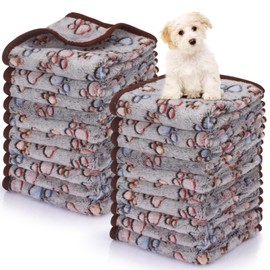 Chumia 40 Pcs Blankets Soft Fluffy Fleece Washable Pet Blanket Dog Blanket Paw Print Pattern Fleece Blankets for Pets Throw Warm Bed Mat for Dog Puppy Cat(24 x 16 Inch,Black)