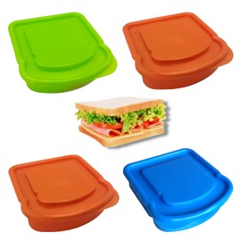 4 Contenedor Sandwich Plastico Reutilizable Recipiente Sandwichero Hermetico Anti Olor Bisagra Desayunos Almuerzos Colores Surtidos Paquete 4 Piezas