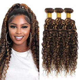 28 30 32 Vinmdonm P1B30 Highlight Bundles Human Hair Ombre Brown Water Wave 3 Bundles Two Tone Black Mixed With Brown Bundle