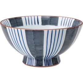 Nishiki Pottery Hasami Ware Matsuyoku Garden Rice Bowl, Extra Large, Dark Tokusa, Made in Japan, 20500, Blue, 16.9 fl oz (500 ml)
