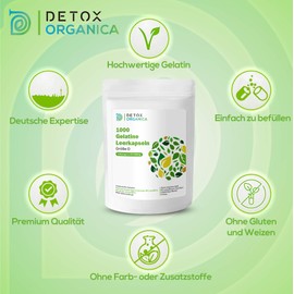 Empty Capsules 0 Gelatin, 1000 Empty Capsules for Filling, Empty Capsule Case, German Expertise, Empty Capsules, Premium Quality from Detox Organica (Gelatine)