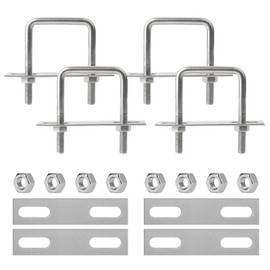4 x U Shackle 50 mm x 80 mm Stainless Steel M8 U Bolt with Thread with 4 Counter Plate, U-Screws Shackle Bolts Shackle Clamp Washer for Fence Attachment, Pipe Diameter Fixing, Car Towing