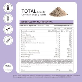 Matter Smart Nutrients Total Beauty Sacha Inchi Proteína Vegana Probióticos Enzimas Ácido Alfa Lipoico Sabor Chocomenta 700