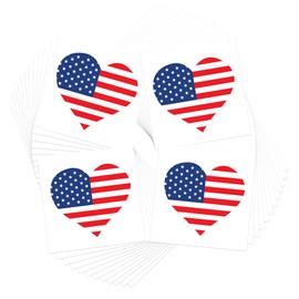 American Flag Temporary Tattoos/Perfect for 4th July - Memorial Day - Veterans Day/Patriotic Body Art/Skin Safe/Removable (American Heart 48pk)
