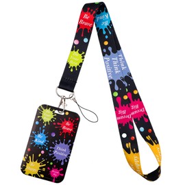 Black Cool ID Lanyard Badge Holder Cute Lanyard Neck Strap for Women Girls Teachers Kids for ID Badge & Keys Preppy School ID Holder Keychain for Men Teens, Inspirational Quotes