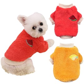 Yaopelky 2PCS Small Medium Dog Winter Clothes Fleece Turtleneck Jumpsuit Cute Fruit Print Cat Outfit for Chihuahua Yorkie Teddy (Orange-Red, XL)