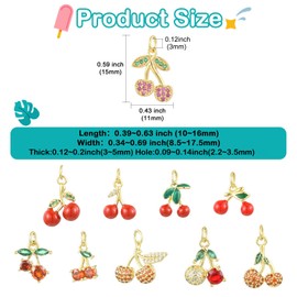 Airssory 10 pcs 10 Styles Lovely Cherry Shaped Brass Cubic Zirconia Charms Fruit Food Real 18K Gold Plated Charms for DIY Jewellery Bracelet Necklace Earring Craft Bag Decor