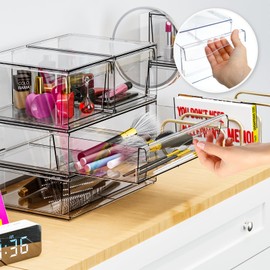 Cq acrylic 2 Pack Stackable Storage Drawers,12''W Acrylic Organizers and Storage Bins With Drawers,Acrylic Drawers and Clear Containers for Organizing for Pen, Stationary,sunglasses and Office Supply