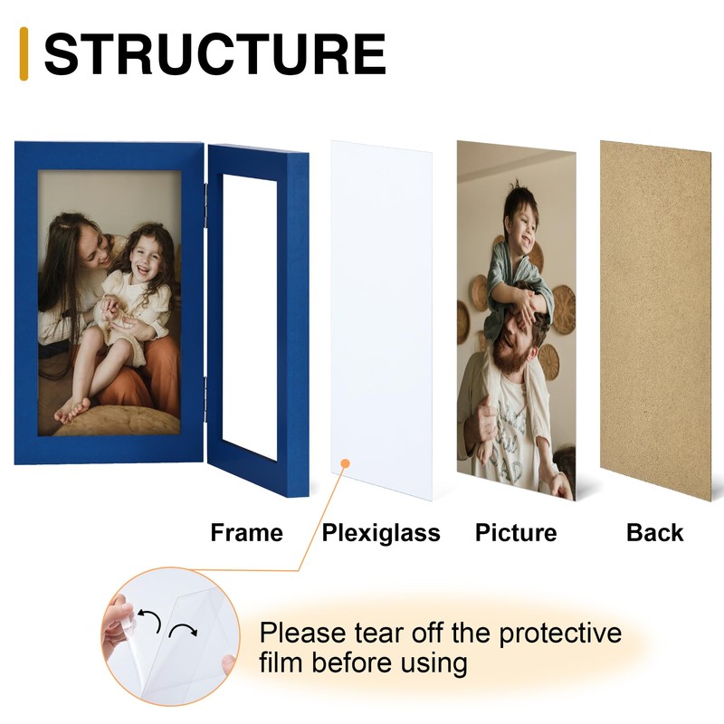 decorUhome Double 4x6 Picture Frame Vertical, Engineered Wood Bifold Photo