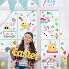 TOARTi Happy Easter Window Stickers Easter Bunny Stickers for Wall Rabbit Eggs Carrot Egg Basket Window Clings Ideal Easter Gifts Chick Spring Stickers for Kids Room Nursery Party Supplies