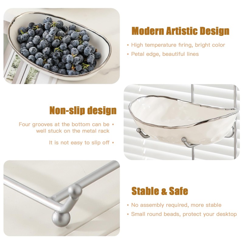 HOMKULA 2 Tier Ceramic Fruit Bowl for Kitchen Counter, Tiered