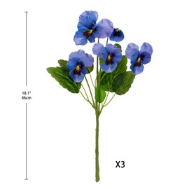 Blue Artificial Flowers 3 Pack Pansy Flowers Artificial Silk Flowers 18" Realistic Fake Flowers for Decoration Spring Faux Flowers for Vase Home Indoor Wedding Flower Bouquet Table Centerpiece Decor