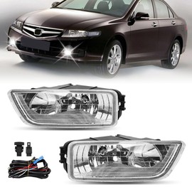 Fog Light Assembly Compatible with 2003–2007 Honda Accord 4-Door Sedan Driving Front Bumper Fog Lamp Kit with H11 12V 55W Halogen Bulbs & Wiring Harness Kit (Clear Lens)