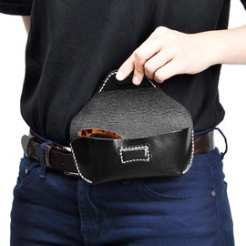 ZLYC Unisex Handmade Hard Leather Collection Glasses Case Sunglasses Case, Hidden buckle, black